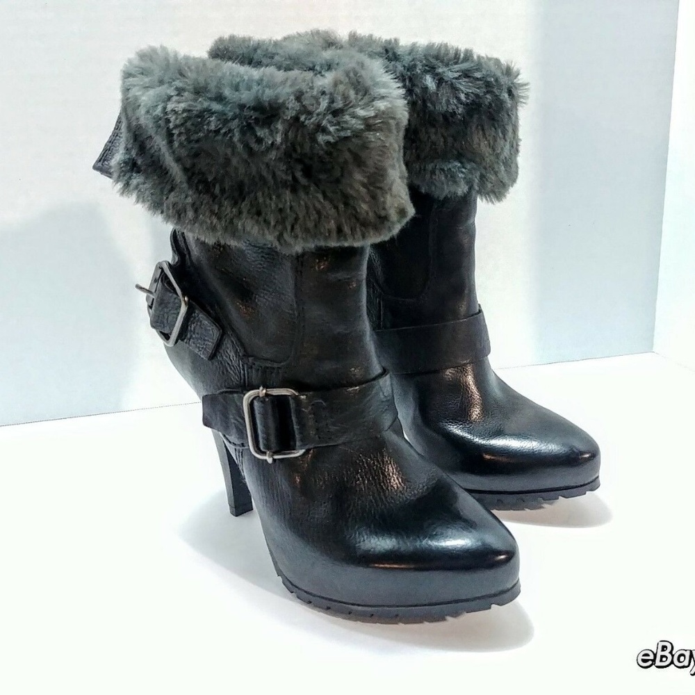 Zita Maria Leather & Fur Buckle & Zipper Boots